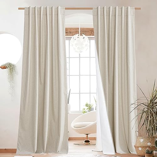 NICETOWN Natural Blackout Linen Curtains for Bedroom & Living Room