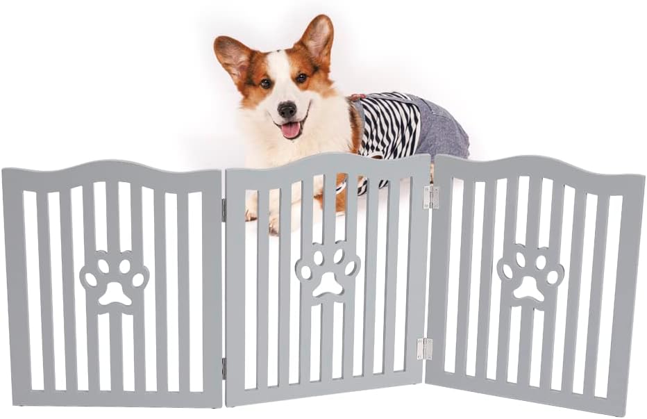 Wooden Free Standing Pet Gate for Small Dogs and Cats - Grey