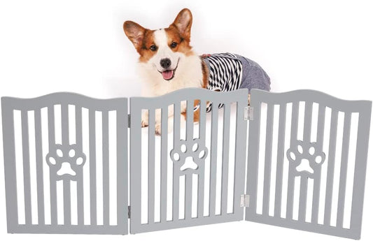 Wooden Free Standing Pet Gate for Small Dogs and Cats - Grey