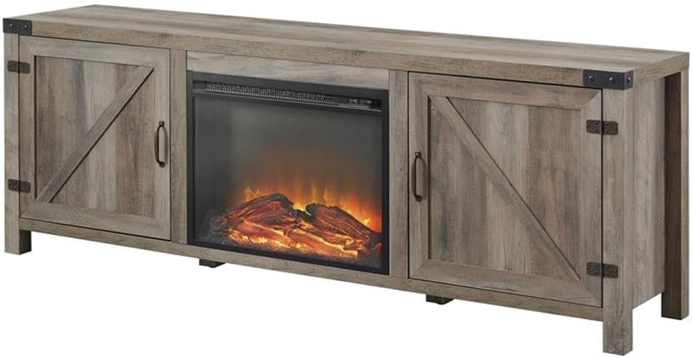 70 Modern Farmhouse Fireplace TV Stand, Grey Wash