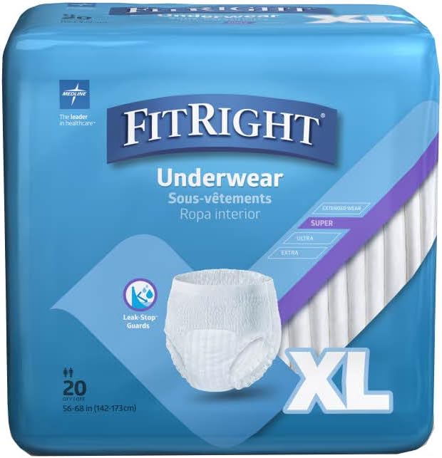 Medline FitRight Super Incontinence Underwear-XL, Maximum Absorbency