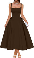 Memoriesea Square Neck Swing A Line Midi Dress - Elegant Fit Dresses