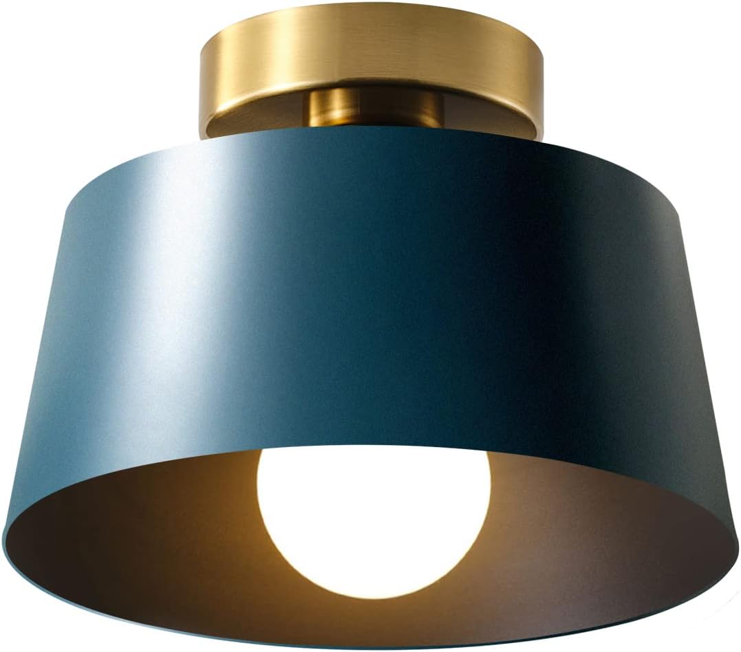 Ceiling Light Fixture with Gold Plate and Matte Black Shade