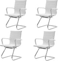 Waiting Room Chairs Leather Office Guest Chair Mid Back - Set of 4