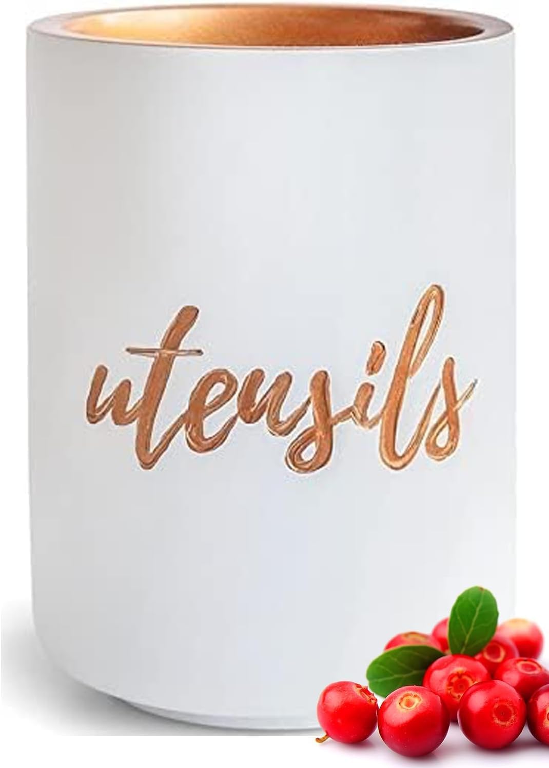 STYLED SETTINGS White Ceramic Utensil Holder - Rose Gold