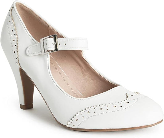 J. Adams Mary Jane Oxford Pumps - Retro Round Toe Kitten Heels