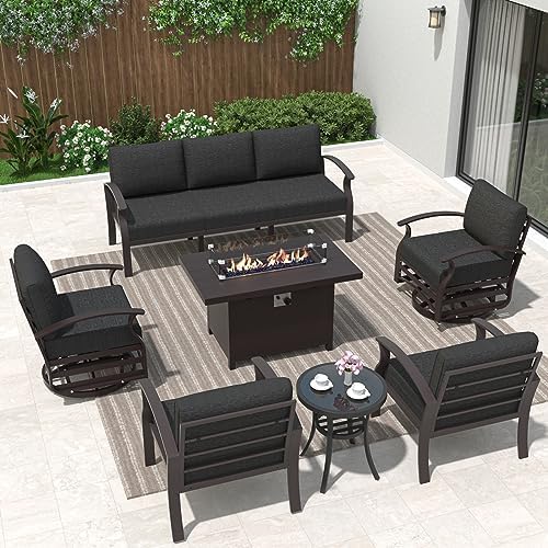 ALAULM Aluminum Outdoor Patio Furniture Set with Fire Pit Table