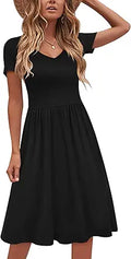 Women Short Sleeve Casual V Neck Knee Length Dress - Comfortable