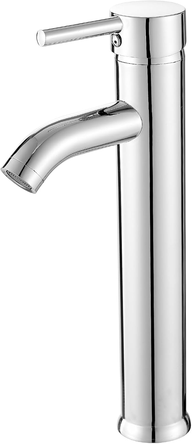 Modern Bathroom Vessel Sink Faucet with Chrome Finish and Tall Design