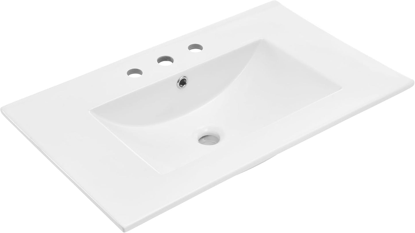 30 in Glossy White Vanity Sink Top with Centerset Faucet Holes