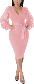 Semi Formal Church Dresses for Women Bishop Sleeve V Neck Midi - Sleek