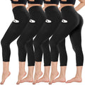 Capri Leggings 4 Pack - High Waisted Tummy Control Capris with Pockets