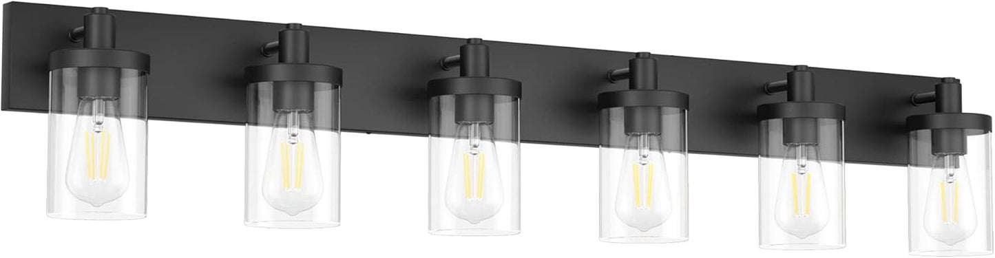 48in Black Bathroom Vanity Light Fixture with Clear Glass Shades