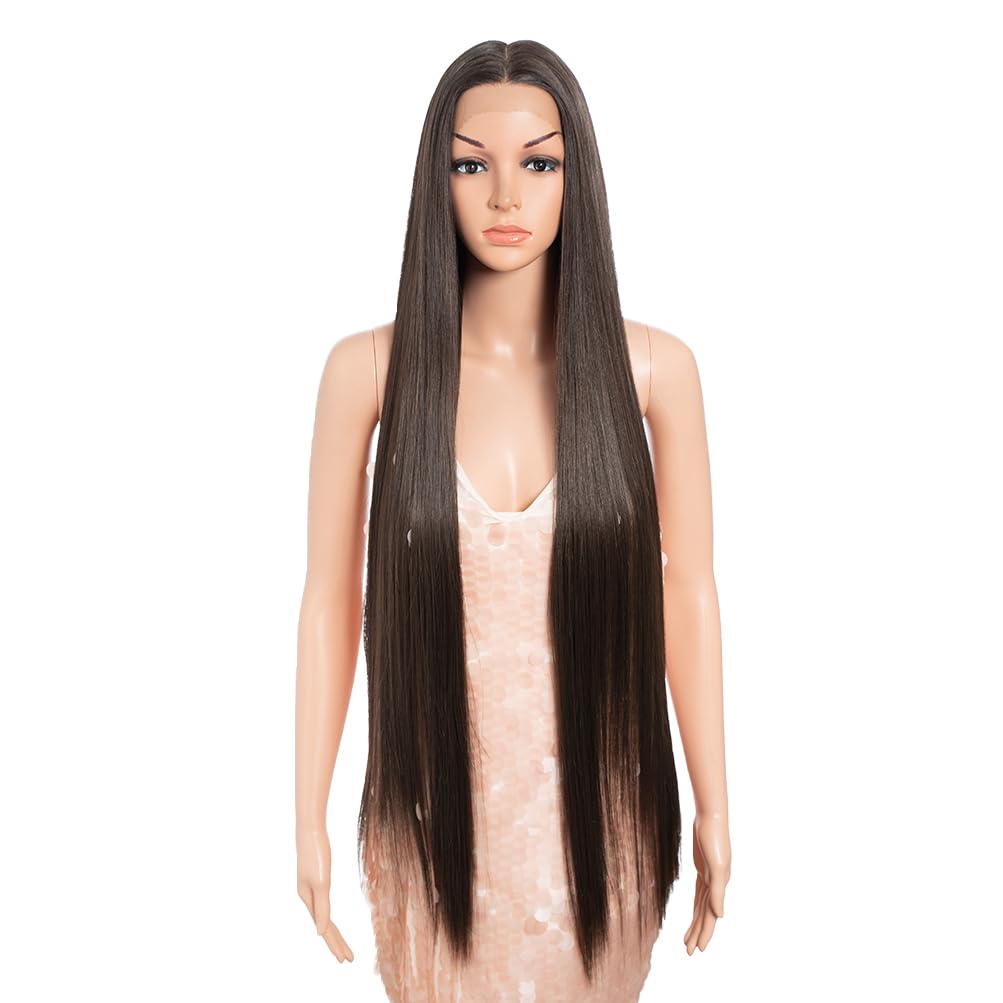 38in Super Long Straight Wigs with Deeper Middle Part Design