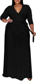Runwind Plus Size Dresses for Women Floral Maxi Dress Flowy 3/4 Sleeve