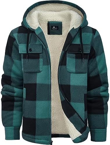 SCODI Men's Flannel Shirt Jacket - Warm Fleece Lined Hoodie