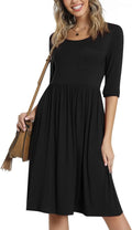 CATHY Women's 3/4 Sleeve High Waist Midi Dress with Pockets Dresses