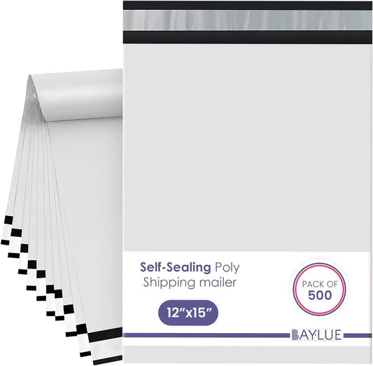 White Large Poly Mailers 12x15.5 Inch for Secure Shipping