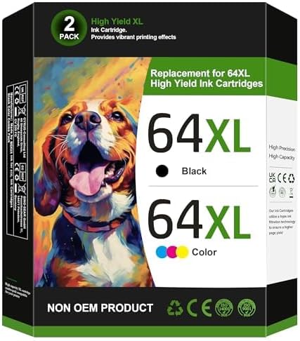64XL Ink Cartridge Combo Pack for HP Printers by WEKVA