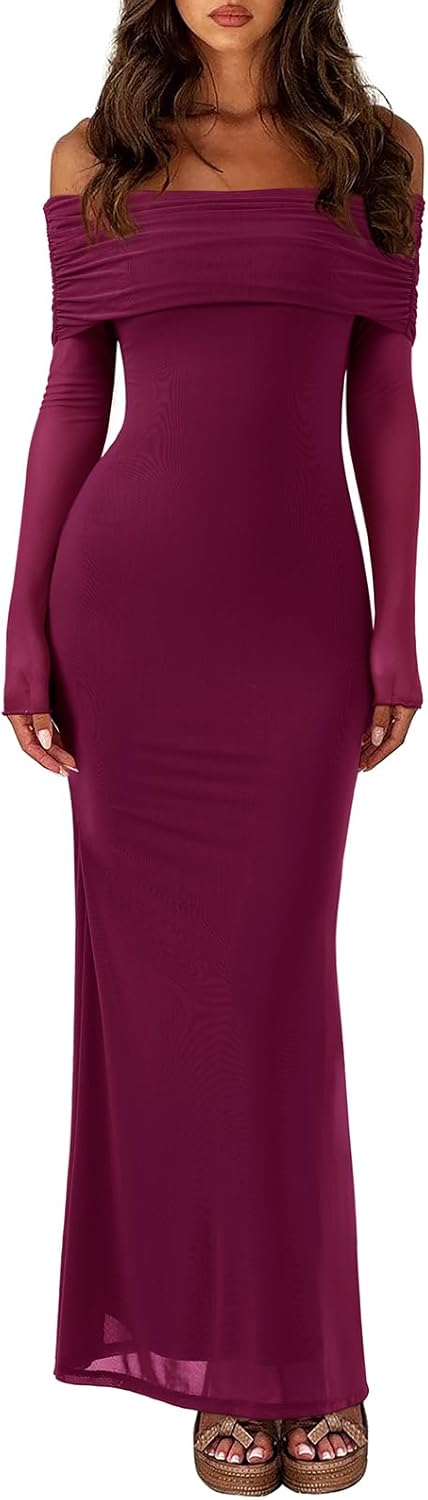 Elegant Off Shoulder Long Sleeve Dress for Trendy Women