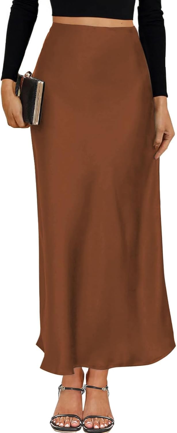 VividMosaic Satin High Waisted Maxi Skirt for Women in Spring