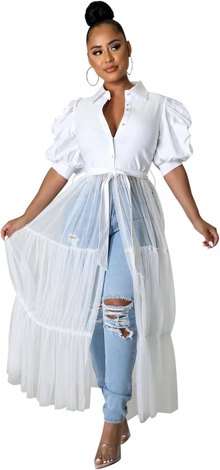 Ekaliy Women Sexy Short Sleeve Bodycon High Low Tunic Blouse