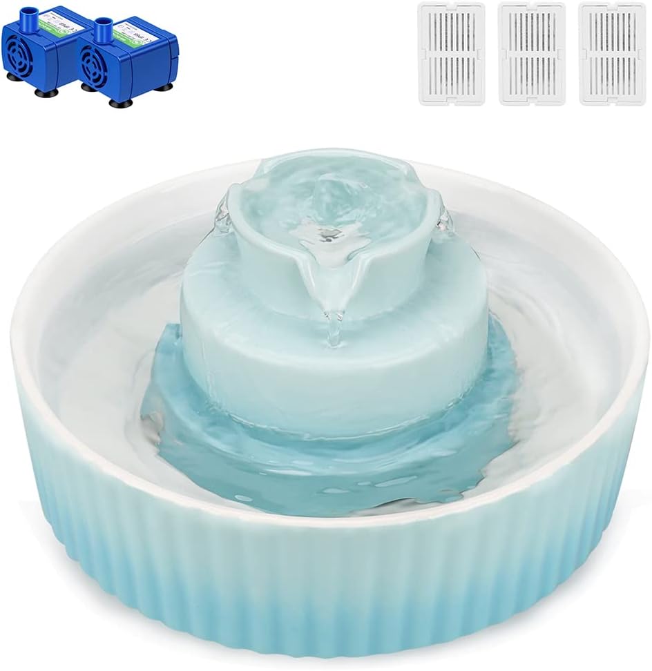Ceramic Cat Water Fountain with Ultra Quiet Pumps for Pets