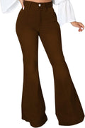 Women Bell Bottom Ripped Flared Jeans Elastic Waist - Raw Hem