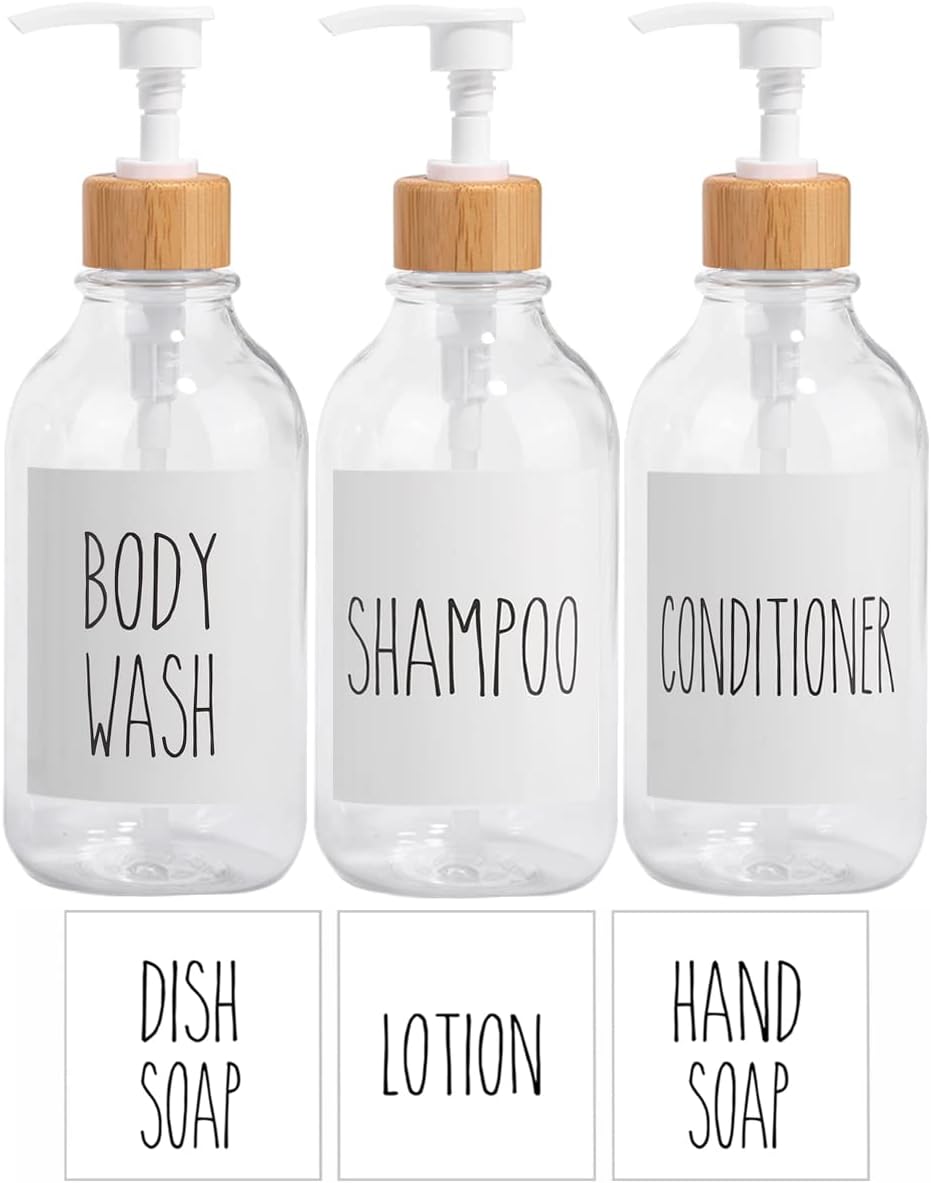 Set of 3 Shampoo Dispensers-16oz-Reusable-Pump Bottles
