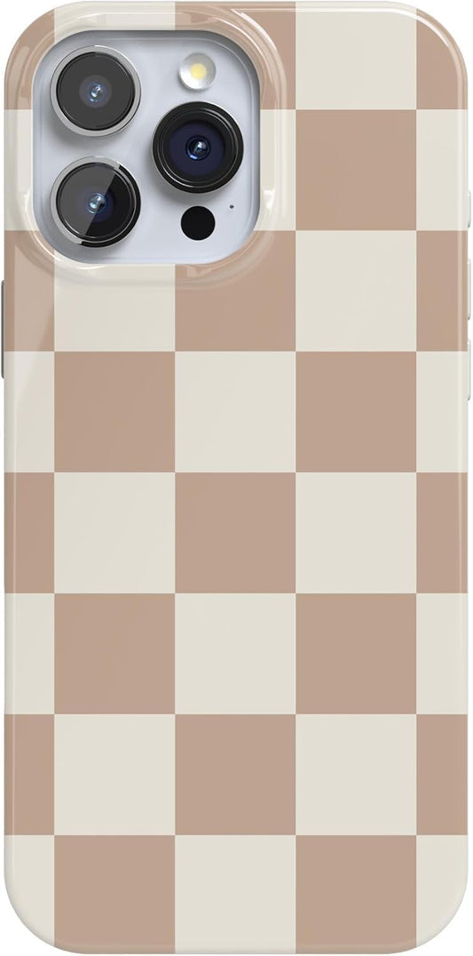 Casely iPhone 16 Pro Case - Ultra Slim Neutral Checkerboard Design