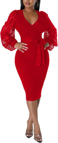 BOGURST Semi Formal Church Dresses for Women - Bishop Sleeve V-Neck
