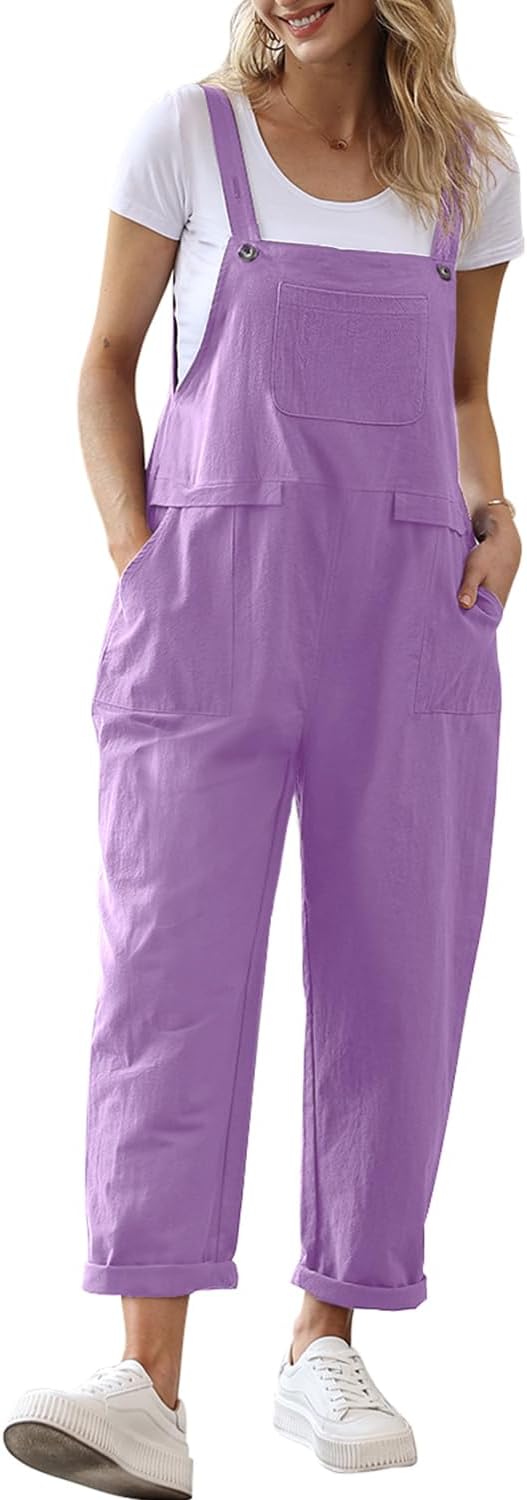 YESNO Women Long Casual Loose Bib Pants for Summer Fashion