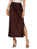 Women's Satin High Waisted Side Split Maxi Skirt - Flowy Luxury Fit