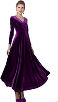 Urban CoCo Women's Velvet Long Sleeve V-Neck Stretch Dress