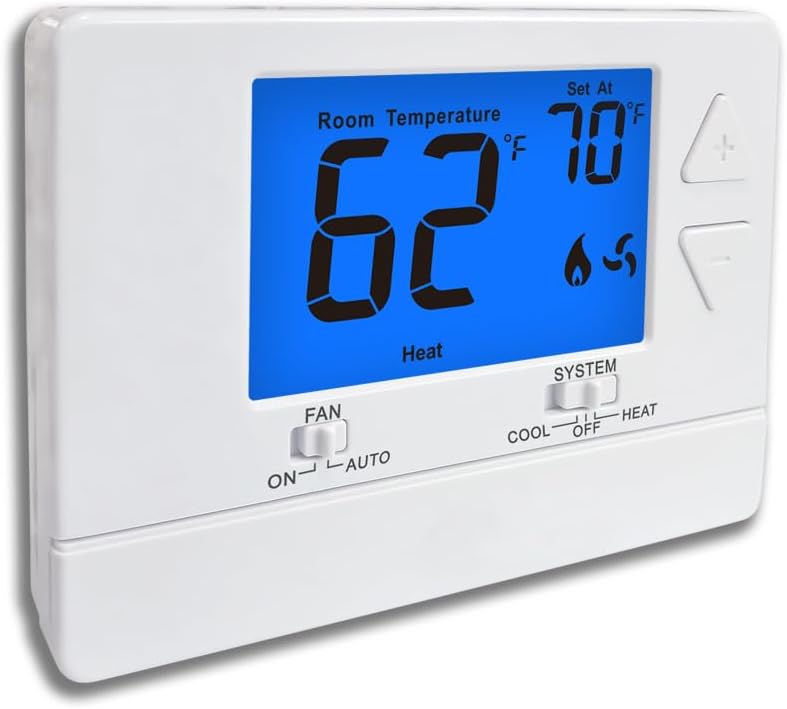Easy Install Non-Programmable Thermostat with Blue Backlight