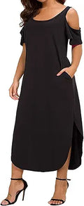 Women's Plus Size Summer Maxi Dress with Pockets - Casual Floral Split