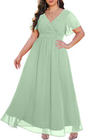 Plus Size Formal Dresses V Neck Flutter Sleeve Glitter Maxi Dress This