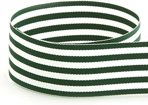 Hunter Green & White Monarch Striped Grosgrain Ribbon - 100 Yards