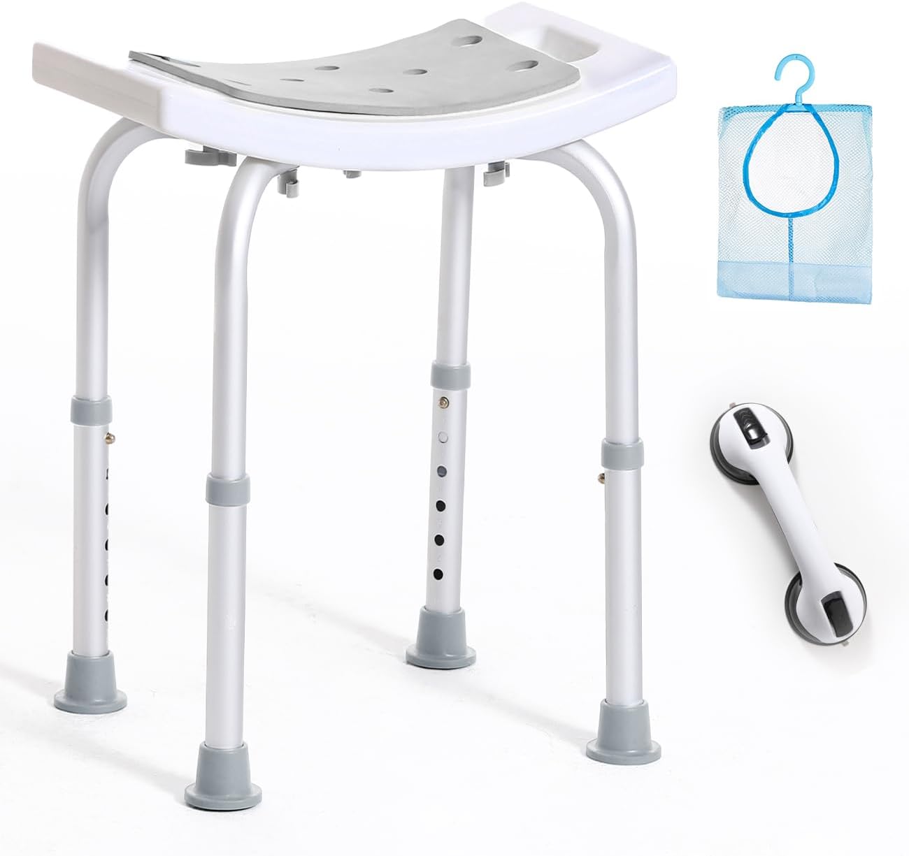 Grab Bar Included! Shower Chair for Elderly - Adjustable Seat, Waterproof Stool