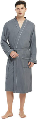 Mens 100% Cotton Lightweight Knit Robe - Loose Spa Kimono