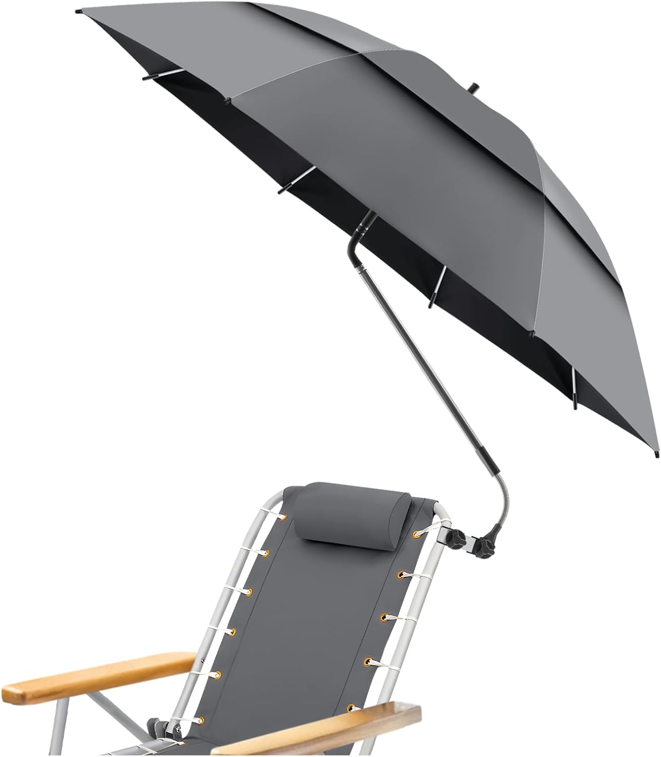 48.6in Double Canopy Beach Umbrella with Clamp for Sun Protection