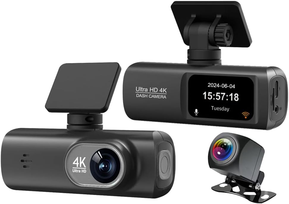 4K+1080P Dual Dash Cam, 24H Parking Monitor, WiFi, G-Sensor