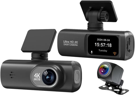 4K+1080P Dual Dash Cam, 24H Parking Monitor, WiFi, G-Sensor
