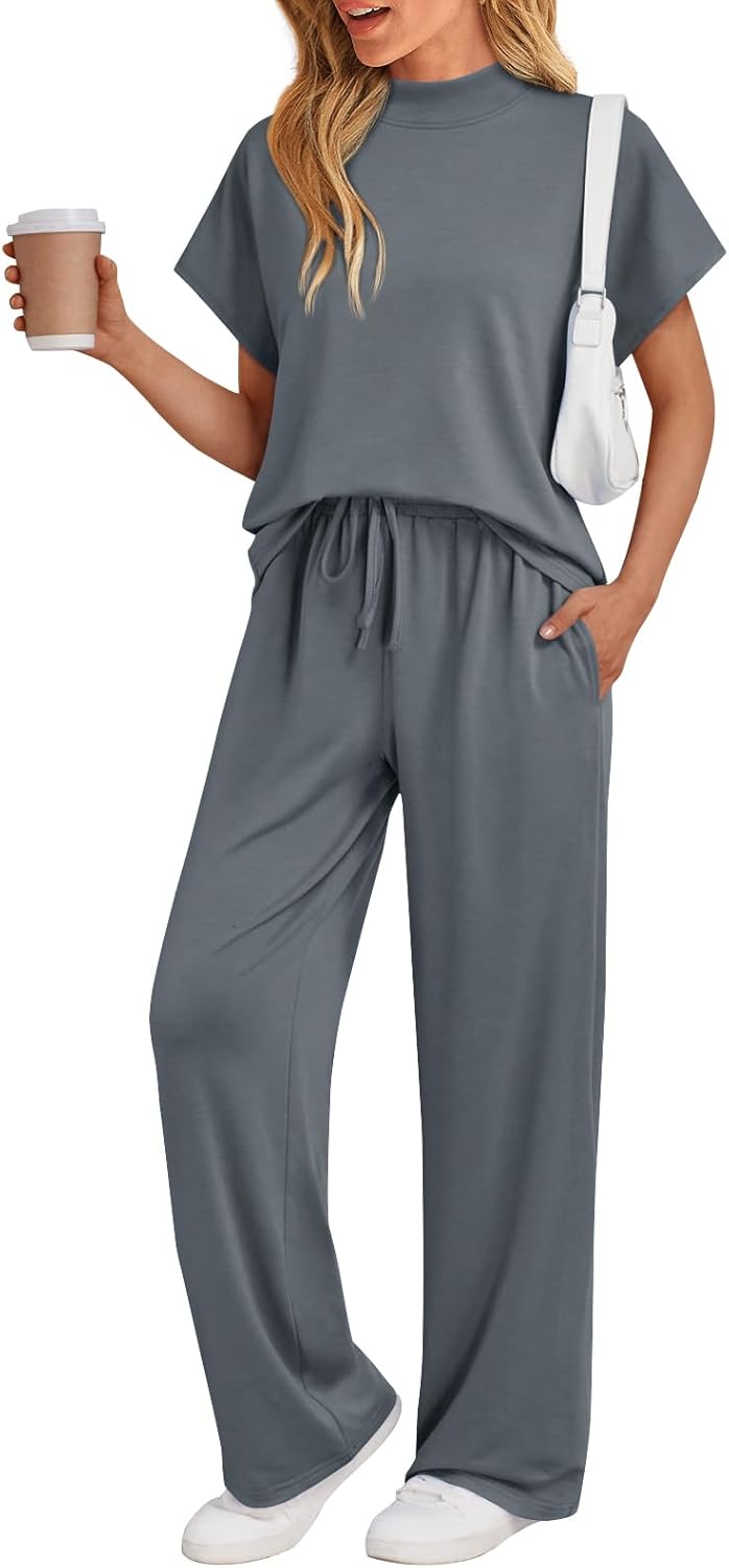 AUTOMET Women's Mock Neck 2 Piece Lounge Set for Summer Style