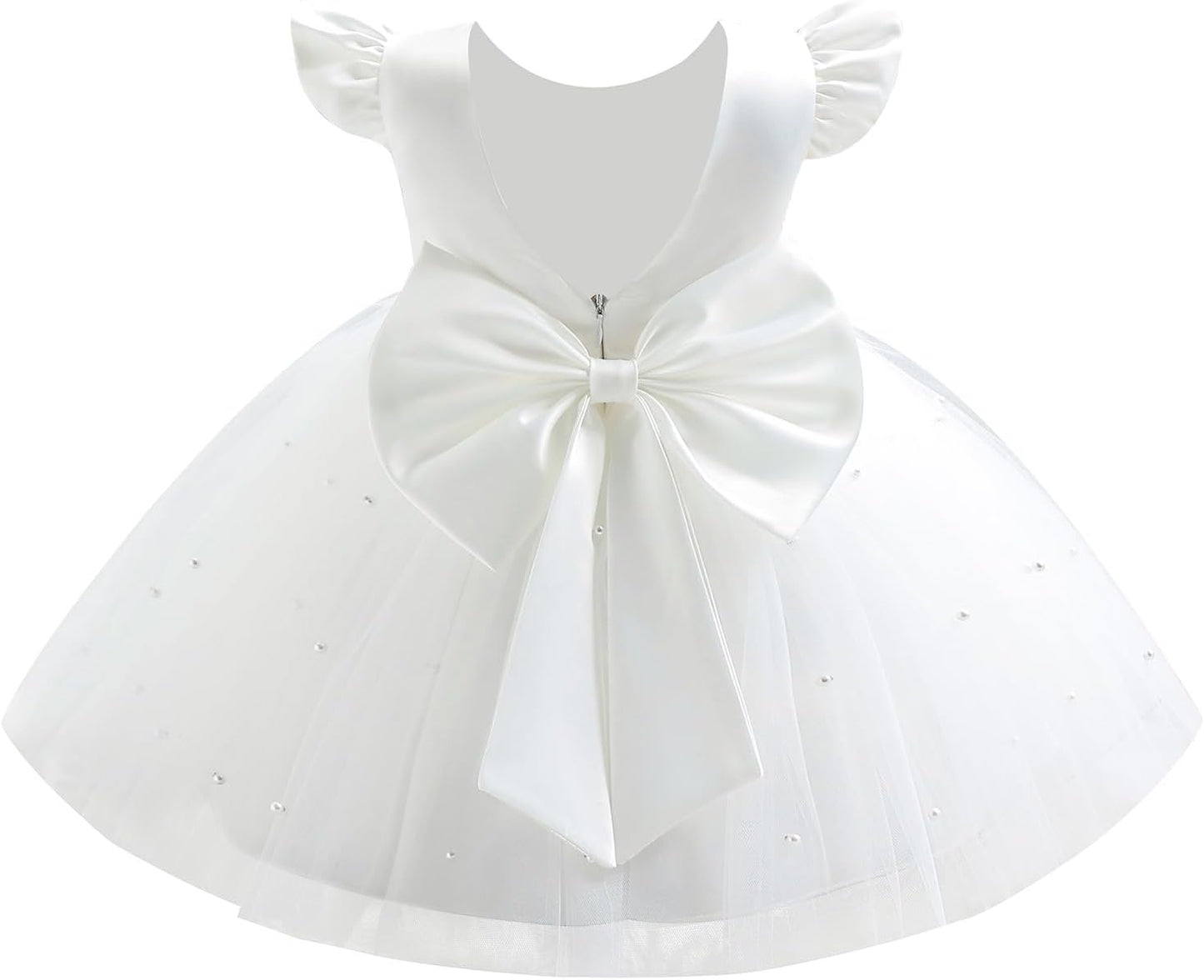 Infant Baby Girls Wedding Flower Girl Dress with Pearls Tulle