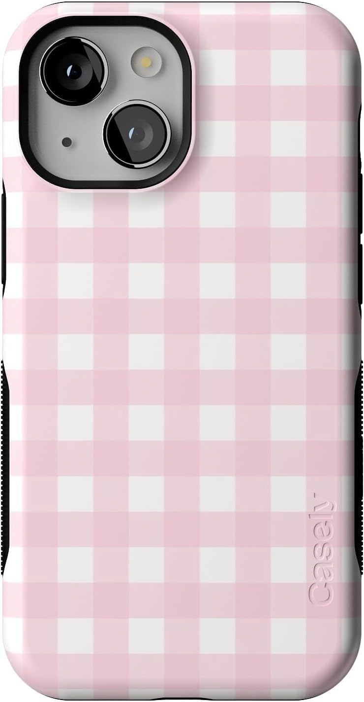 Bold Protective iPhone 13 Case in Pink Plaid for Style & Safety