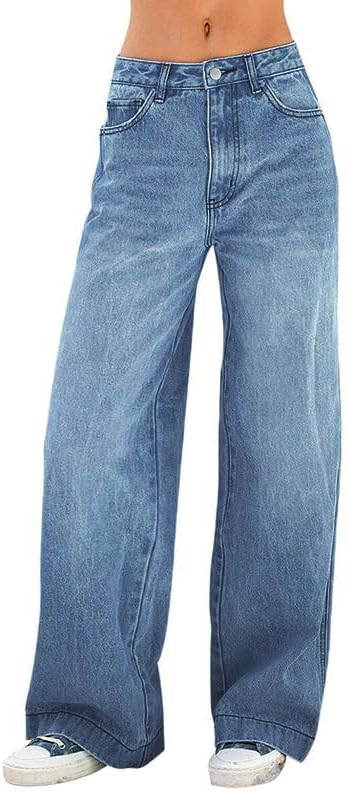 EMMIOL Women's Vintage Y2K Wide Leg Distressed Denim Jeans