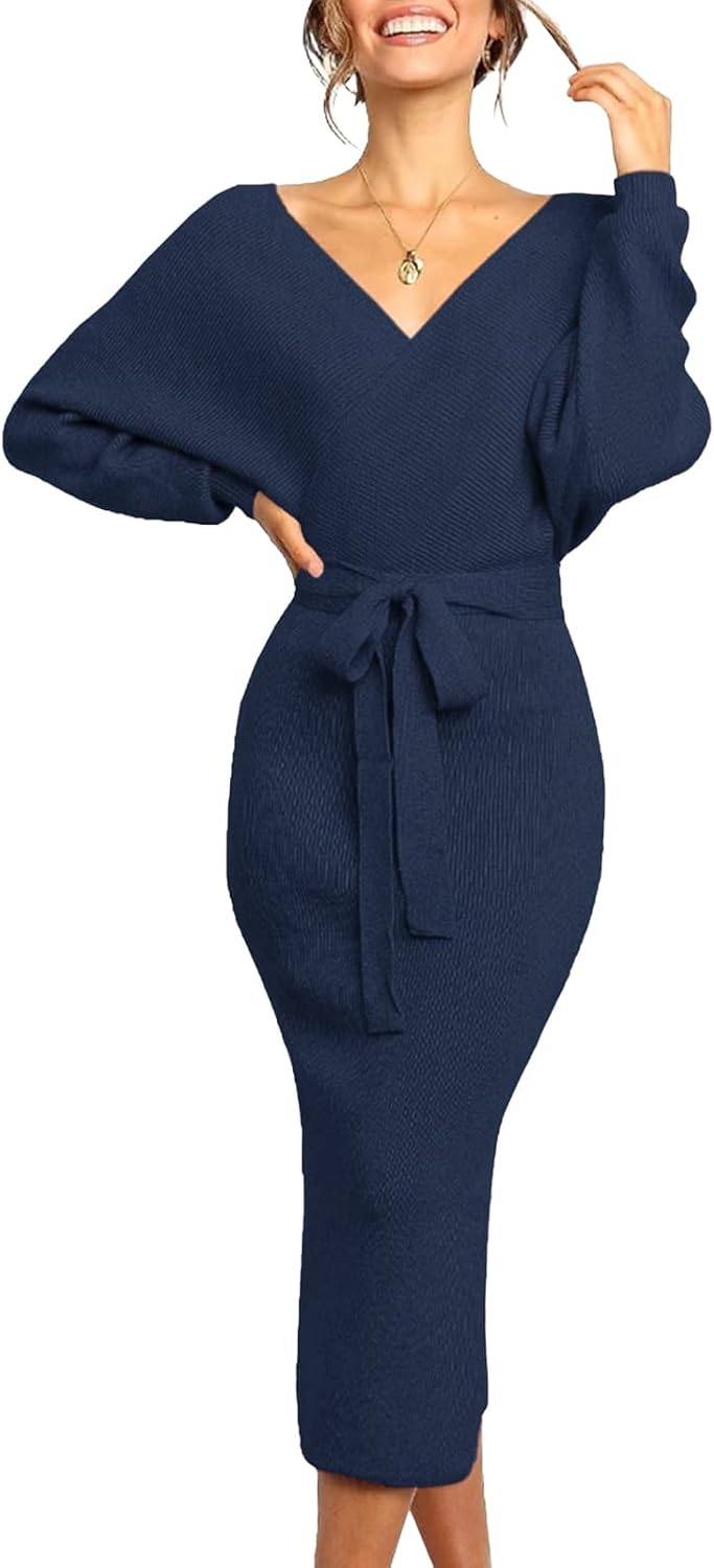Chang Yun Women's Long Maxi Sweater Dress with Sexy Wrap Style