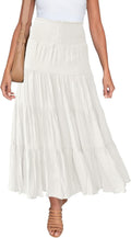 Women's Boho Smocked Waist Tiered Maxi Skirt - Flowy Summer Midi