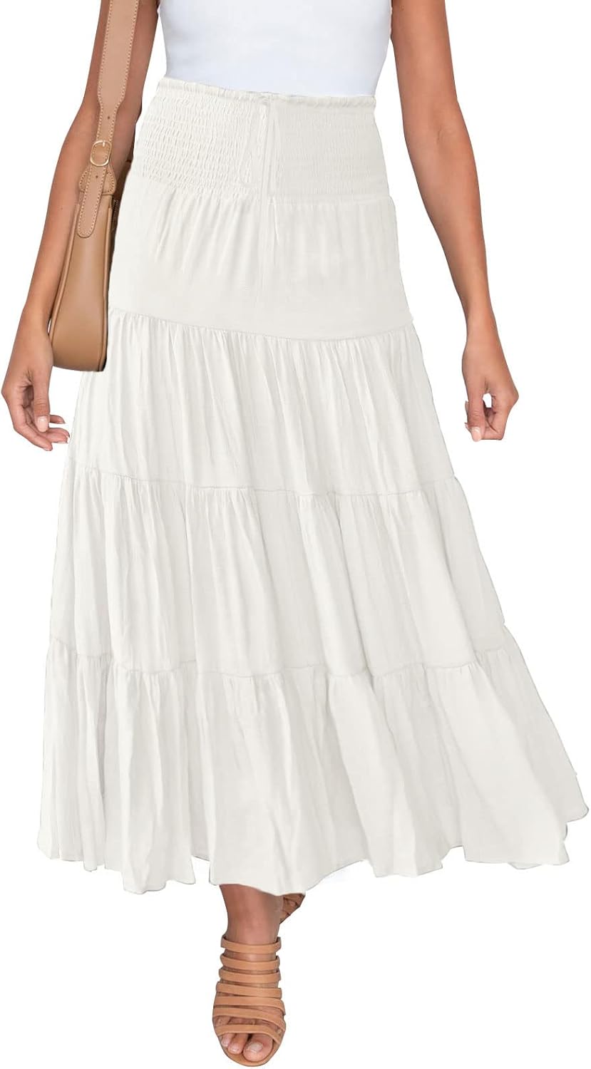 HAEOF Women's Summer Flowy Boho Maxi Skirt for Casual Style